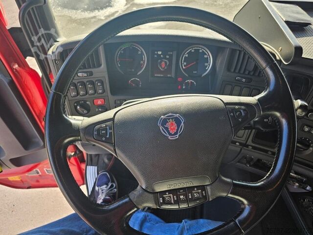 شاحنة بمسطحة ومشمع SCANIA G410 Volumen, Edscha, Hubdach+Tandemhänger