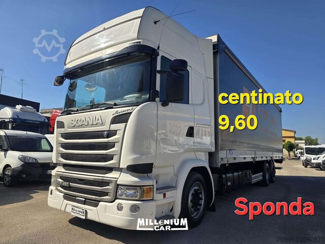 Tenteli düz yataklı kamyon SCANIA SCANIA R450 CENTINATO 9,60 SPONDA 2017 E