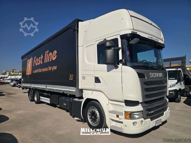 Tenteli düz yataklı kamyon SCANIA SCANIA R450 CENTINATO 9,60 SPONDA 2017 E
