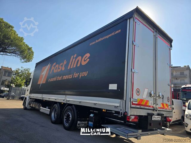 Tenteli düz yataklı kamyon SCANIA SCANIA R450 CENTINATO 9,60 SPONDA 2017 E