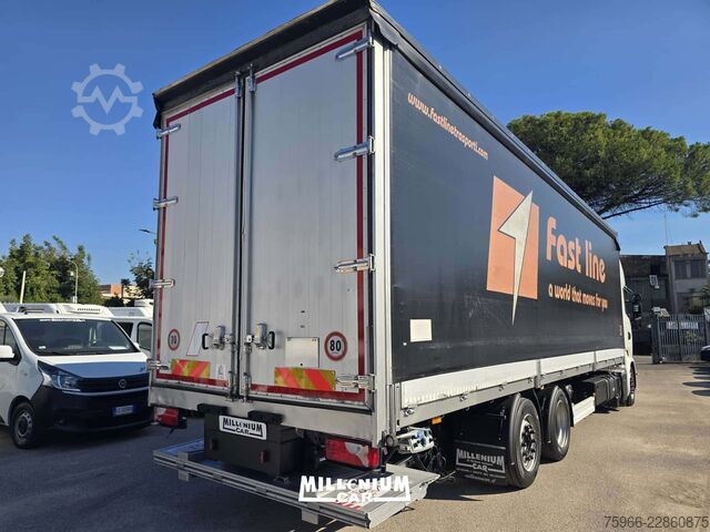 Tenteli düz yataklı kamyon SCANIA SCANIA R450 CENTINATO 9,60 SPONDA 2017 E