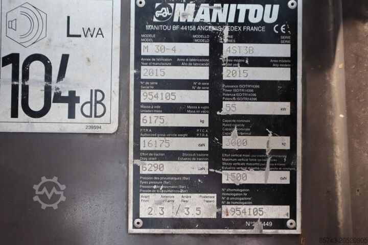 Rough terrain forklift Manitou M30-4 Diesel, 4x4 Drive, 3t Capacity, Triplex Mast