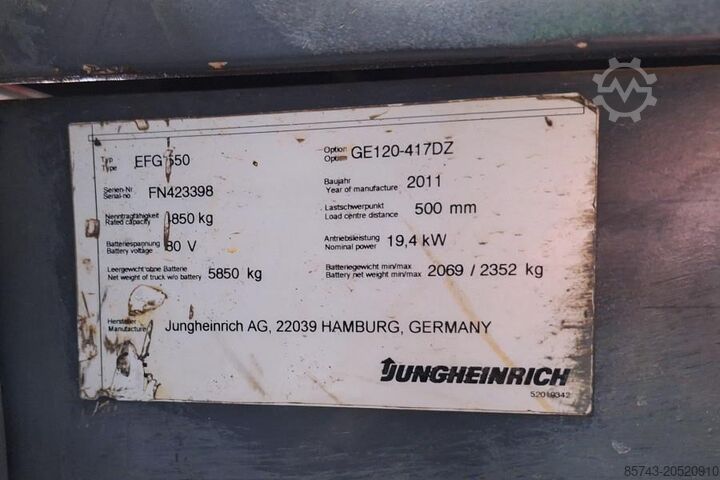 Forklift Jungheinrich EFG550 Electric, 5000kg Capacity, Lifting Height 3