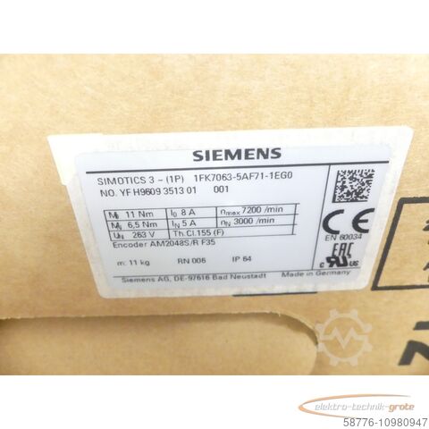 Siemens motor Siemens 1FK7063-5AF71-1EG0 SN:YFH9609351301001 - ! -