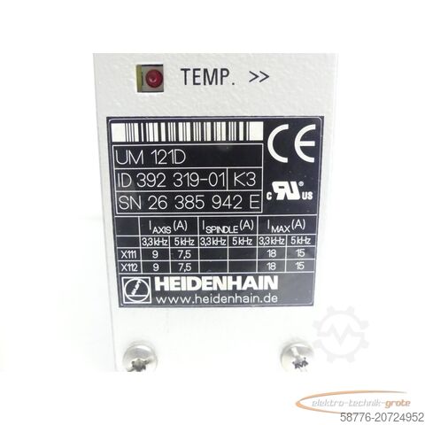 하이덴하인 성분 Heidenhain UM 121D ID 392 319-01 generalüberholt mit 3 Monaten Gewährleistung SN26385942E im Austausch (Exchange)