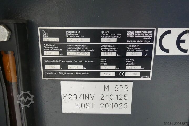 Sprøjtestøbemaskine FERROMATIK K-TEC 250s FERROMATIK MILACRON K-TEC 250s