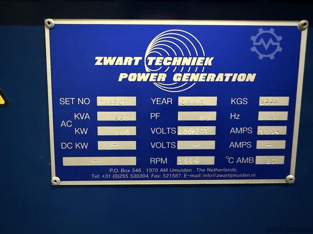 Perkins/ Zwart techniek 730 Kva tehos generaattori Perkins/ Zwart techniek 730 Kva Power Generator