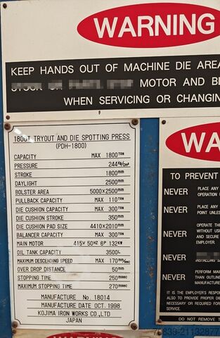 Spot-hydraulpress Kojima PDH 1800