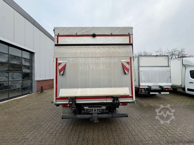 Flatbed truck with tarp FUSO Canter 9C18 Pritsche Plane mit Ladebordwand *Ahk