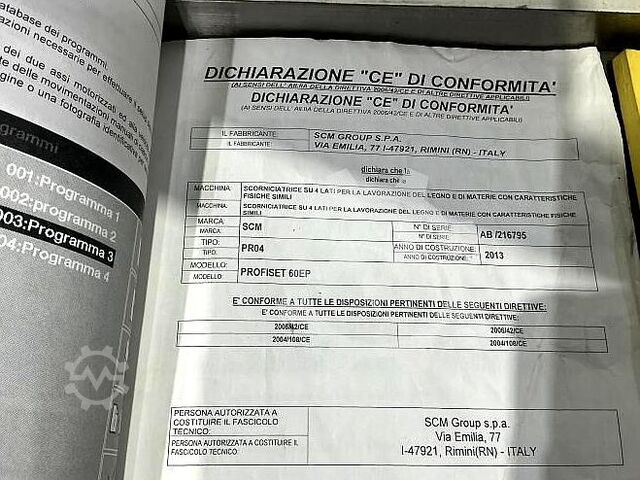 Máquina de aplainar de quatro faces SCM Profiset 60, ano 2013 SCM Profiset 60