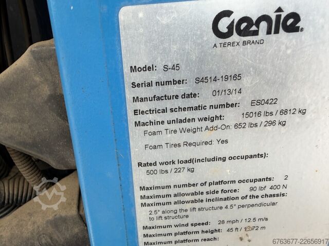  GENIE S-45 Telescoop hoogwerker / boomlift  4x4 DEUTZ DIESEL 5189uur 15,7M Werkhoogte 2014