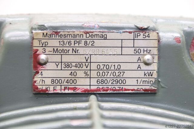 Převodový motor 0,07/0,27 kW, 680/2900 ot./min Mannesmann Demag 13/6 PF 8/2