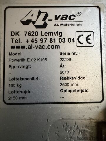 Siju celtņu krāns Al-Vac Powerlift 3500 mm. 160 kg.