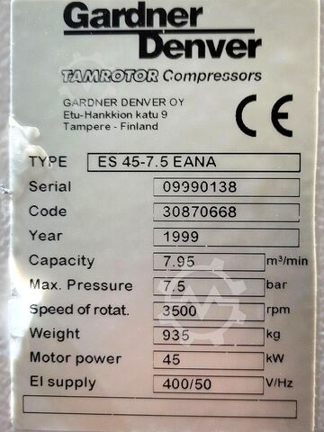 Screw air compressor Gardener Denver Typ ES 45-7.5 EANA