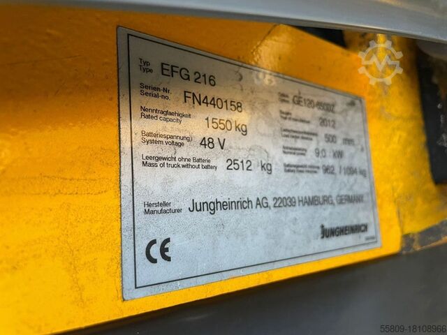 Electric 3-wheel forklift Jungheinrich EFG 216 // Triplex // Freihub // HH 6500 mm // Sei