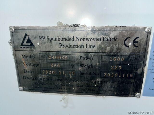 Nepīts auduma ražošanas līnija DongYang Aalong Nonwoven AL 2400 SS PP Spun-Bond Machine Line