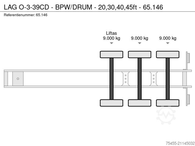 Konteineru pārvadājumi LAG O-3-39CD - BPW/DRUM - 20,30,40,45ft - 65.146