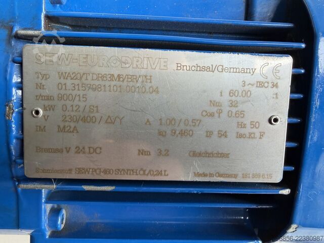  SEW-Eurodrive Getriebemotor WA20/T DR63M6/BR/TH 0,12 kW 15 U/min 32 Nm i=60 24 V DC Bremse IP54 SEW-Eurodrive Getriebemotor WA20/T DR63M6/BR/TH 0,12 kW 15 U/min 32 Nm i=60 24 V DC Bremse IP54