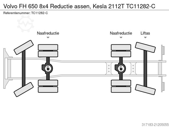 Prepravca dreva Volvo FH 650 8x4 Reductie assen, Kesla 2112T