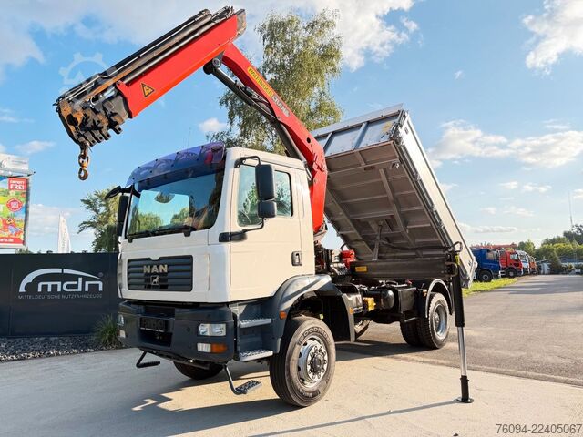 Camión volquete trilateral MAN TGM 18.330 4x4 Kipper KRAN 17m FUNK AHK
