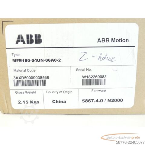 উপাদান ABB MFE190-04UN-06A0-2 Servoumrichter SN W182260083