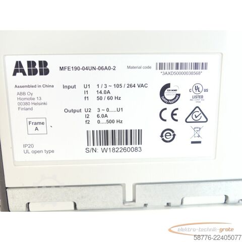 উপাদান ABB MFE190-04UN-06A0-2 Servoumrichter SN W182260083