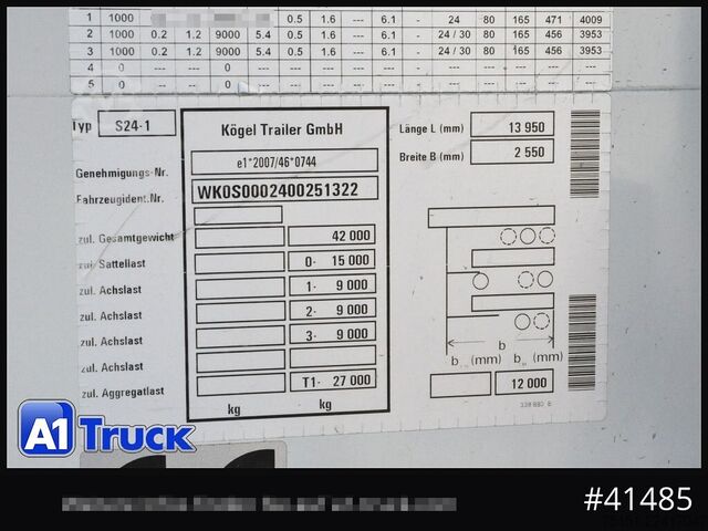 Atvira puspriekabė su tentu KOEGEL S 24 Tautliner, Alufelgen, neue Plane, VDI 2700