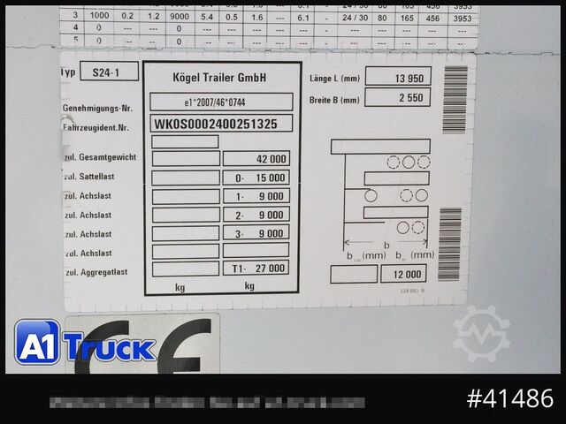 Atvira puspriekabė su tentu KOEGEL S 24 Tautliner, Alufelgen, neue Plane, VDI 2700