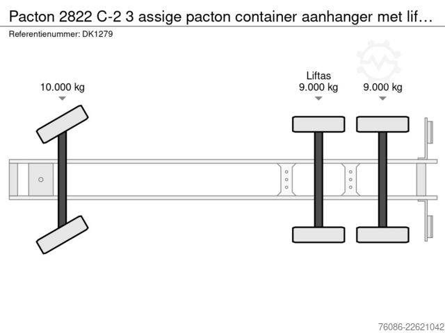 Konteineru pārvadājumi Pacton 2822 C-2 3 assige pacton container aanhanger me...