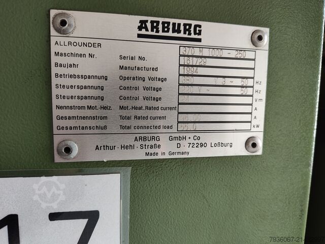사출 성형기 Arburg 370M 1000-250