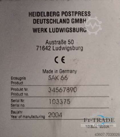 Доставка потоков Heidelberg SAK 66