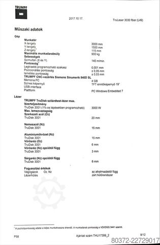 Lenkimo presas TRUMPF TruLaser 3030 Fiber (L49)