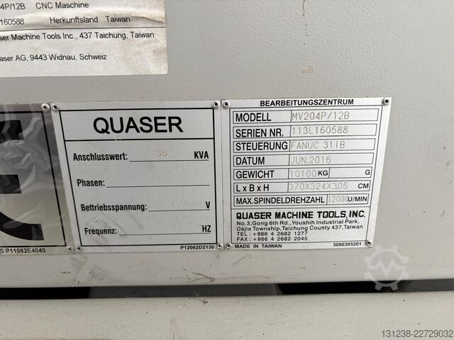 Horizontalus apdirbimo centras Quaser V204 CNC Vertical Machining Centre