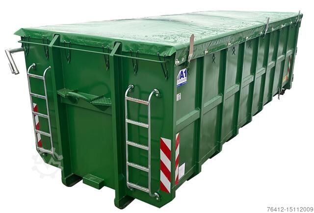 A1 Container Normbehälter 30 m³ Rollplane rechts RAL 6001 Smaragdgrün
