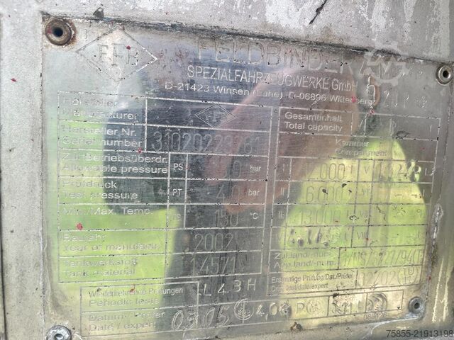 Tank Feldbinder TSA 31.3-3 Chemie ADR FL-AT / 31.000 L / 3 Kamm...