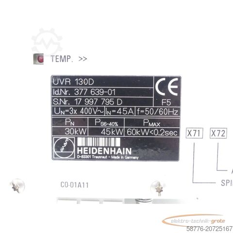 하이덴하인 성분 Heidenhain UVR 130D Id. 377 639-01 SN:17997795D generalüberholt mit 3 Monaten Gewährleistung