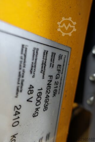 Käsikäyttöinen haarukkavaunu Jungheinrich 1,6t EFG216 TRIPLEX SS Batterie 92%