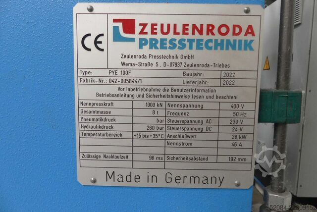 ZEULENRODA hydraulic single-column press ZEULENRODA PRESSTECHNIK PYE 100 F