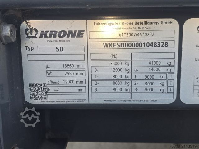 Brandalı açık yarı römork KRONE SD Schiebeplane Edscha Liftachse Palettenkasten