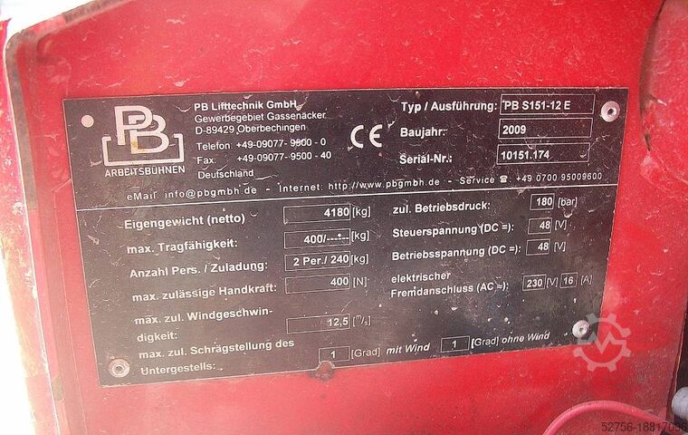 Ollós emelő PB Lifttechnik S151-12E