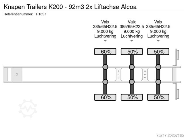 Flytende gulv Knapen Trailers K200 - 92m3 2x Liftachse Alcoa