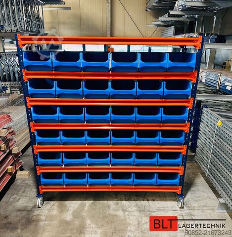 Schrauenbregal Kommisionierregal Kommissionierwagen Regalwagen Rollwagen inkl. 36 x Sichtlagerkiste