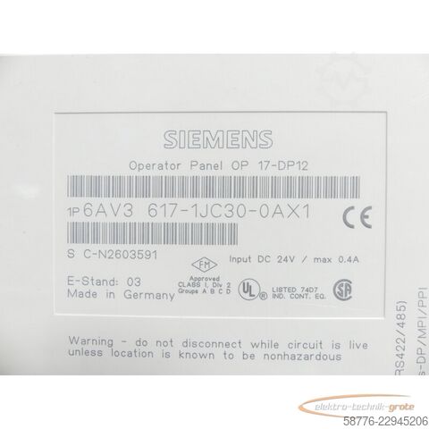Composant Siemens 6AV3617-1JC30-0AX1 OP17-DP12 SNCN2603591 generalüberh.+ 3 Mon. Gewährl.