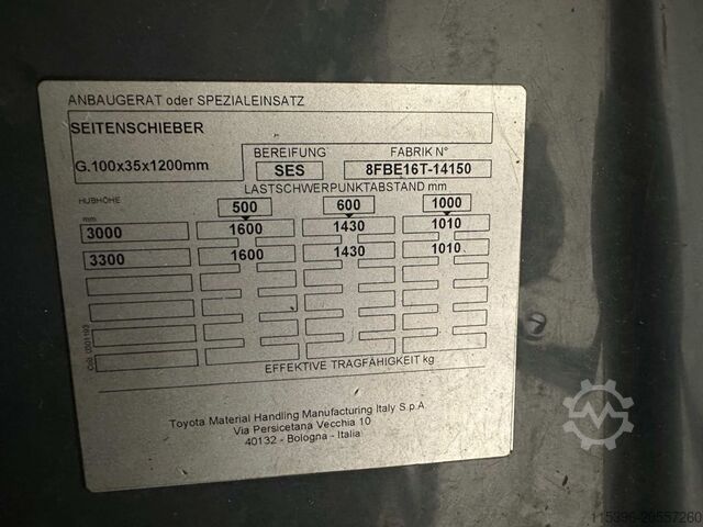 رافعة شوكية كهربائية ذات 3 عجلات Toyota 8FBE16T - FREIHUB-Mast !!