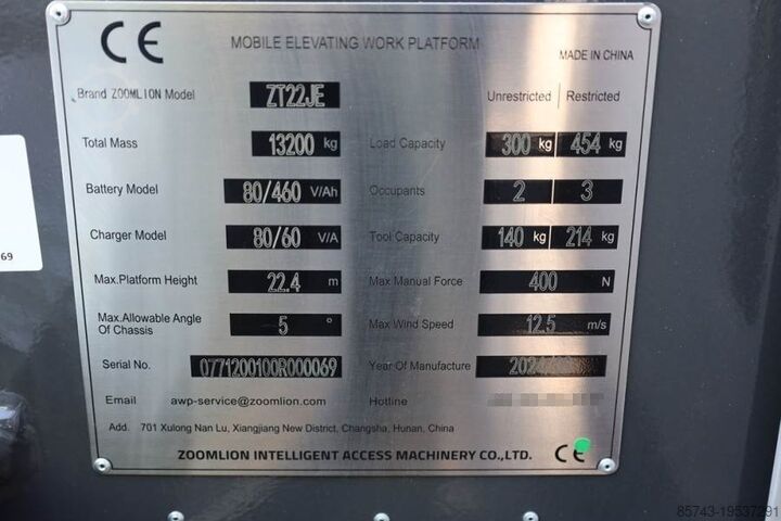 Plataforma telescópica Zoomlion ZT22JE Fully Electric Lithium-Powered, 4x4 Rough T