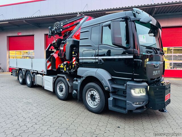 Düz kasa kamyon MAN TGS 35.520 8x4 Hydro, Kran Fassi F805 TECHNO