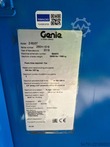 Leddelt teleskopisk arbejdsplatform Genie Z-60/37 DC