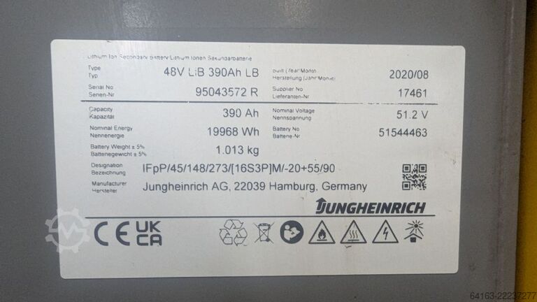 Sähkökäyttöinen 3 -pyöräinen trukki Jungheinrich EFG 220 Li-Ion Batterie
