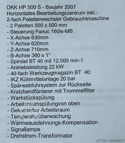 CNC Yatay işleme merkezi OKK HP 500 S
