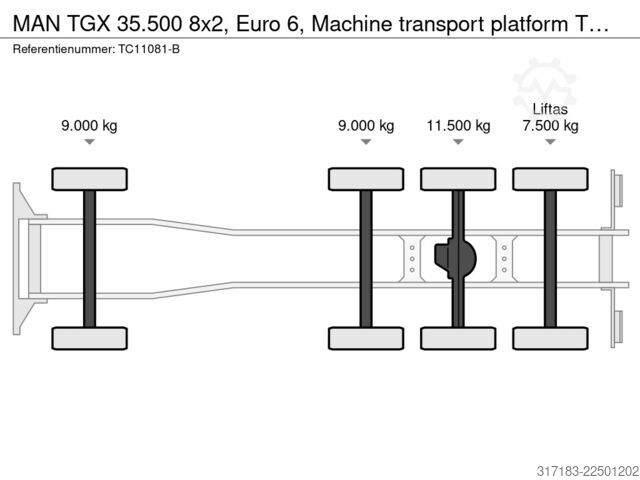 Automašīnu pārvadātājs furgons MAN TGX 35.500 8x2, Euro 6, Machine transport platform